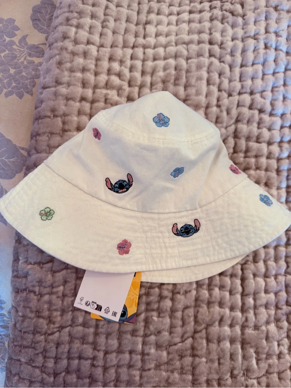 NWT Zara Kids Disney Lilo & Stitch Embroidered White Bucket Hat